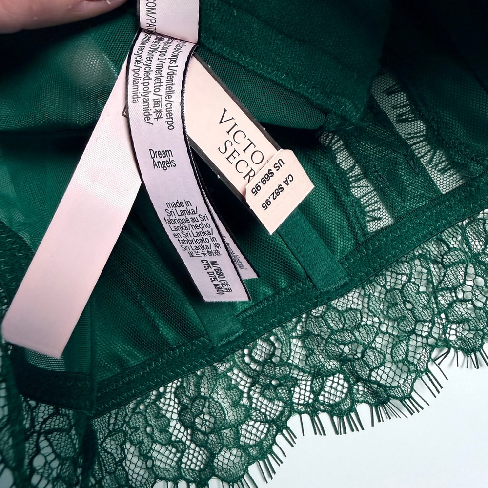 Women's Victoria's Secret Dream Angels Green Lace Bra 32B Corset Strapless NEW - Picture 3 of 5